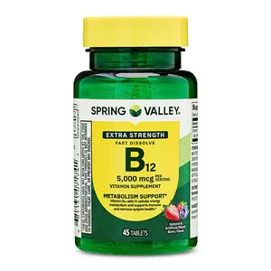 Fast Dissolve Extra Strength Vitamin B12 Tablets - 5000mcg Dietary Supplement for Energy & Metabolism Support - Mixed Berry Flavor - Quick Dissolving Formula - 45 Count