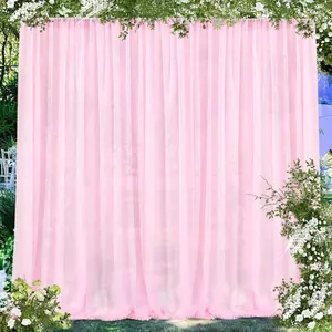 Pink Chiffon Backdrop 40ft x 8ft Backdrop Curtains Wedding Sheer Backdrop Drapes for Outdoor Arch Holiday Party Decorations 8 Panels 5ft x 8ft