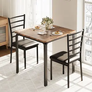 Garvee 3-Piece Compact Dining Table Set for 2, Small Space Kitchen Table with 2 Chairs, Modern Metal Frame Space Saving Dinette Set for Apartment, Breakfast Nook and Studio