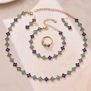 Loveden Colorful Four Leaf Clover Bracelet For Women Hypoallergenic Waterproof Stainless Steel 5A Zircon Charm Jewelry Adjustable Shining Necklace Earring Ring Valentines Birthday Gift