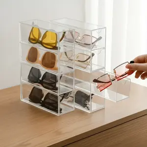 Clear Acrylic Sunglasses Storage Box, 1 Count 4 Layer Sunglasses Display Box, Sunglasses Organizer, Home Organizer for Living Room Bedroom, Multilayer Storage