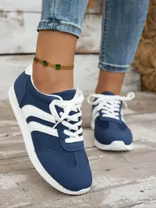 Women's Casual Patchwork Sneakers, Blue Colors, Thick Sole Comfortable Breathable Non-Slip Sporty Running Shoes for All Seasons