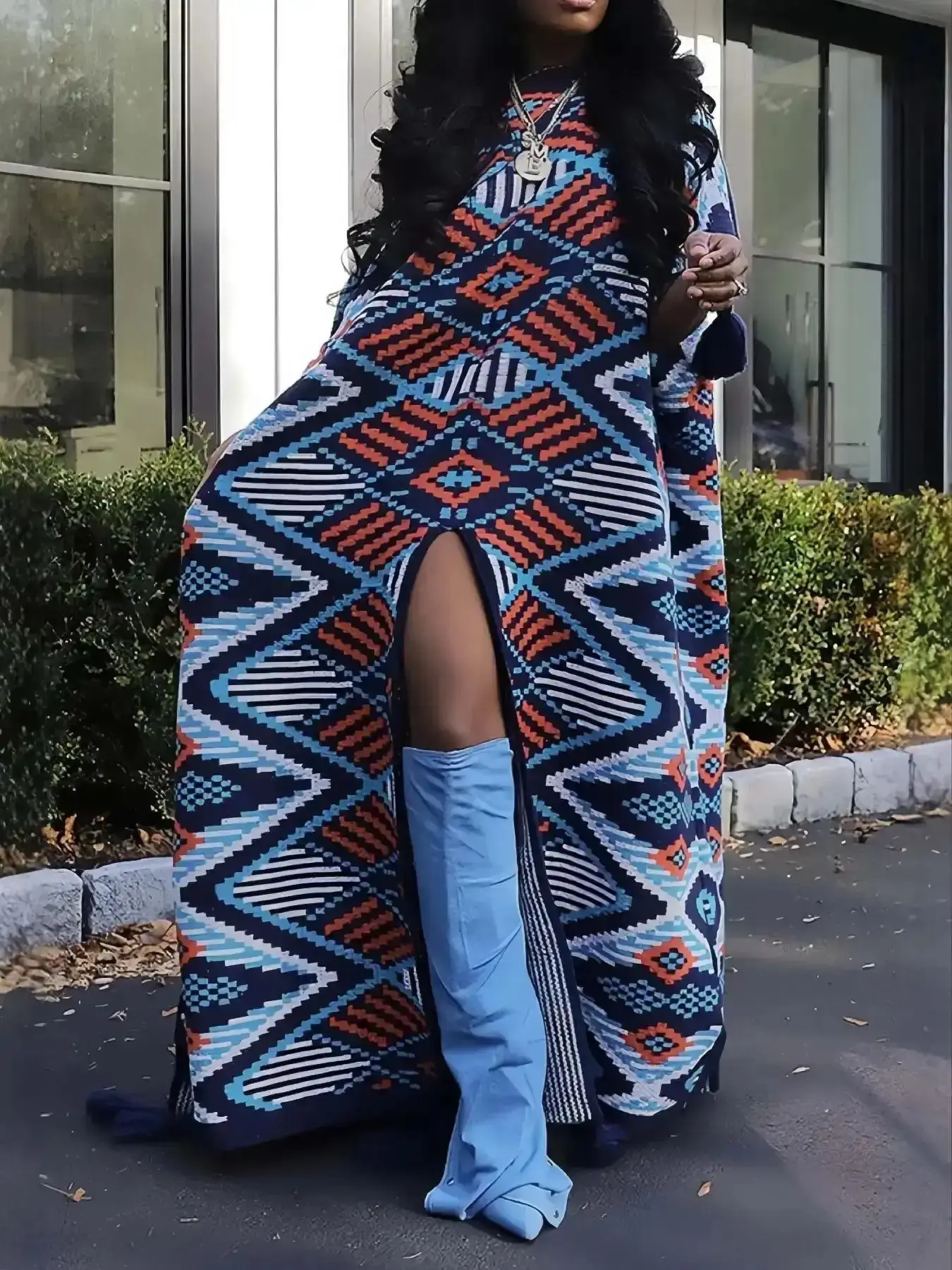 Long Bohemian Ethnic Style Shawl Sweater Cape Knit Top Outerwear Travel Women's Fashionable Wrap Cardigan Fringe classic staple musthave piece versatile easy care essential basic chic piece everyday top smart casual