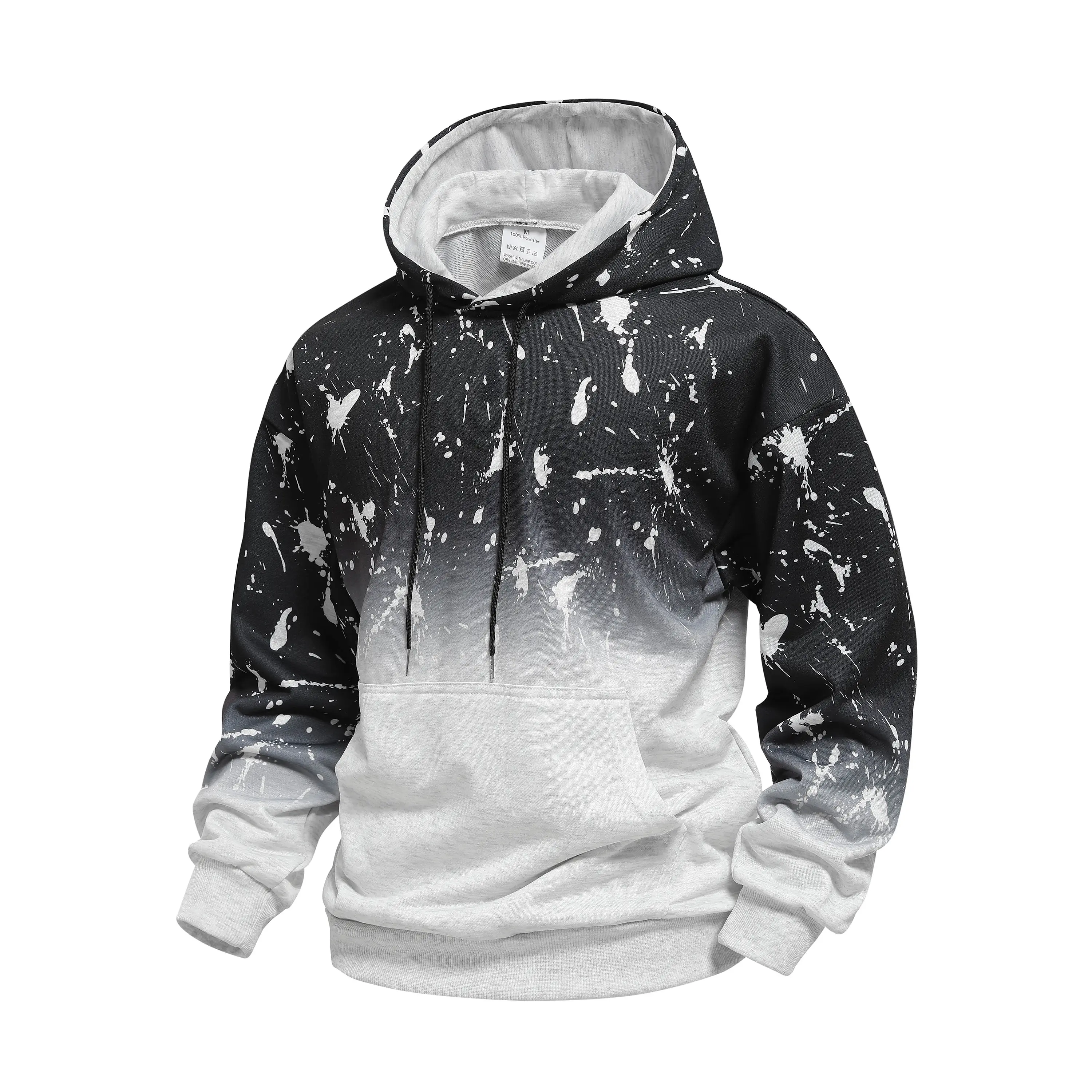 Men's tie-dye hoodie with kangaroo pocket, gradient design, suitable for spring and autumn, Tops, Menswear