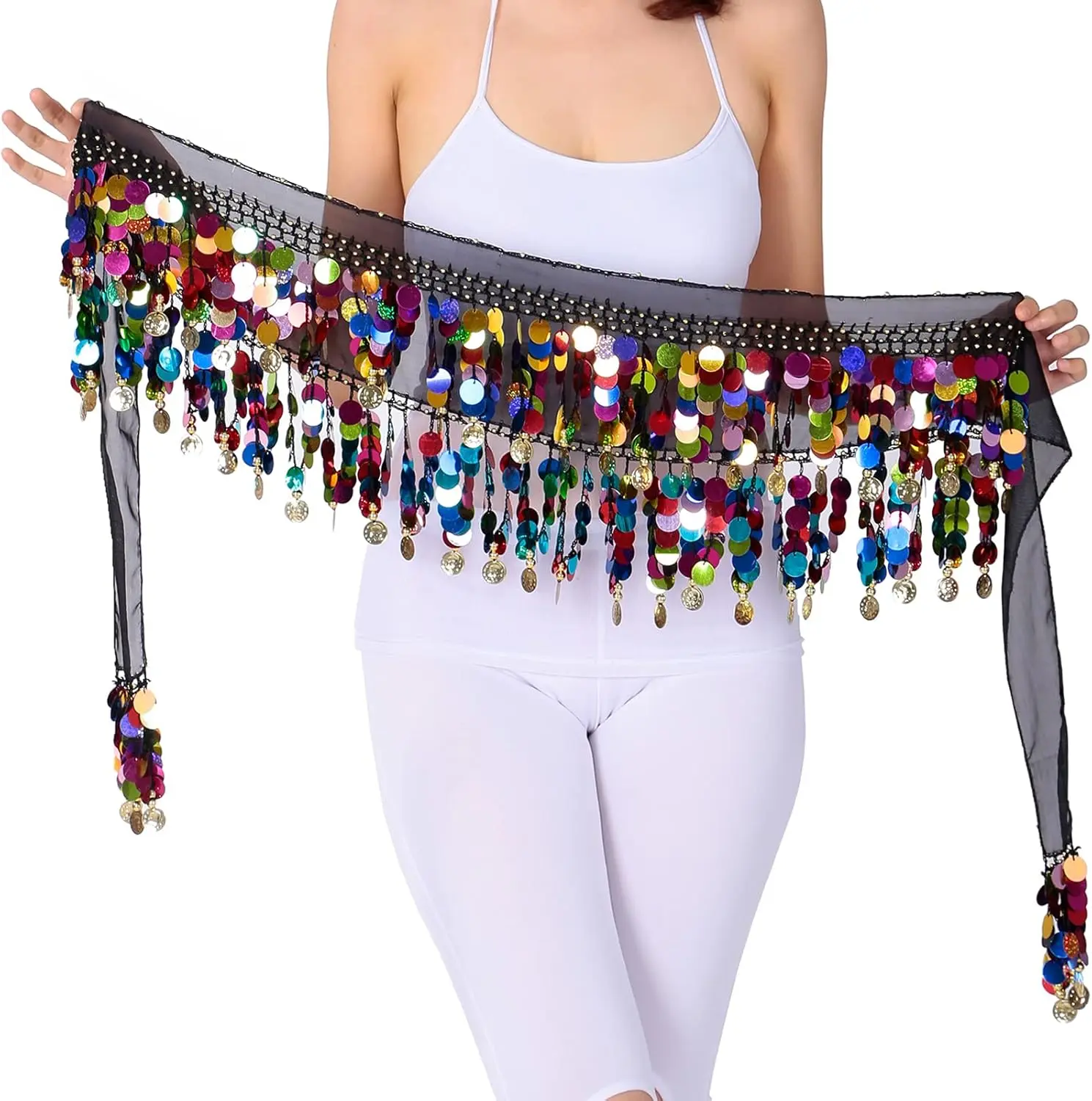 Dance  Scarf, Sweet  Dance Skirt Wrap Performance Bling Sequins ,  Dance Costume for Women