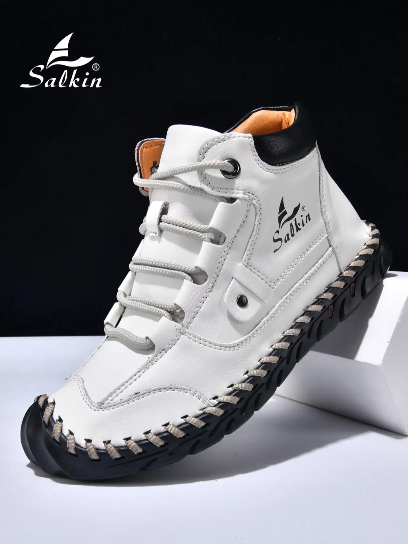 Men's Handmade Fashion Lace-Up Ankle Boots, Simple Solid Color High-Top Retro Barefoot Boots, Comfortable Wear-Resistant Non-Slip Rubber Large Size Walking Shoes Footwear