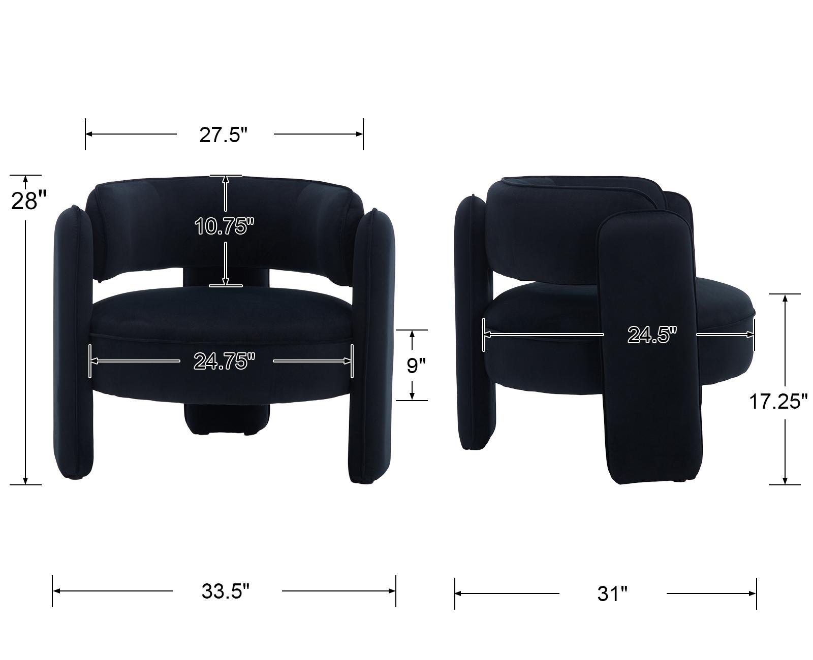 HNY Modern Barrel Accent Chair Set of 1,  Round Upholstered Armchair with Open Back, Single Sofa Armchair for Living Room, Bedroom, Waiting Rooms, Small Spaces, Black Velvet