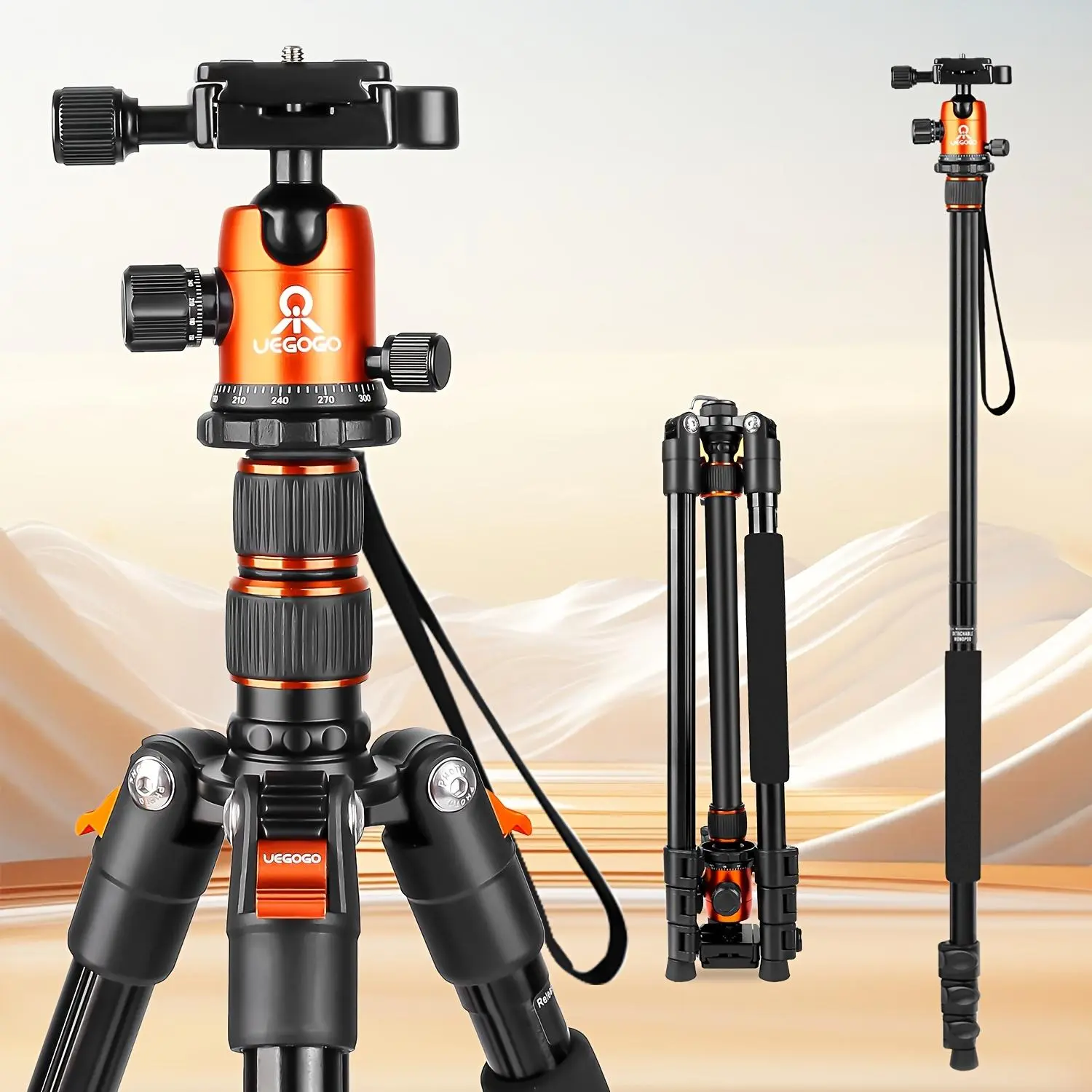 81inch Adjustable Professional Camera Tripod Kit with Monopod Conversion - 3-Section Aluminum Alloy Legs with Secure Locking System & Non-Slip Rubber Feet - Perfect for Vlogging Live Streaming Macro Photography#SummerWins#BackToSchoolDeal
