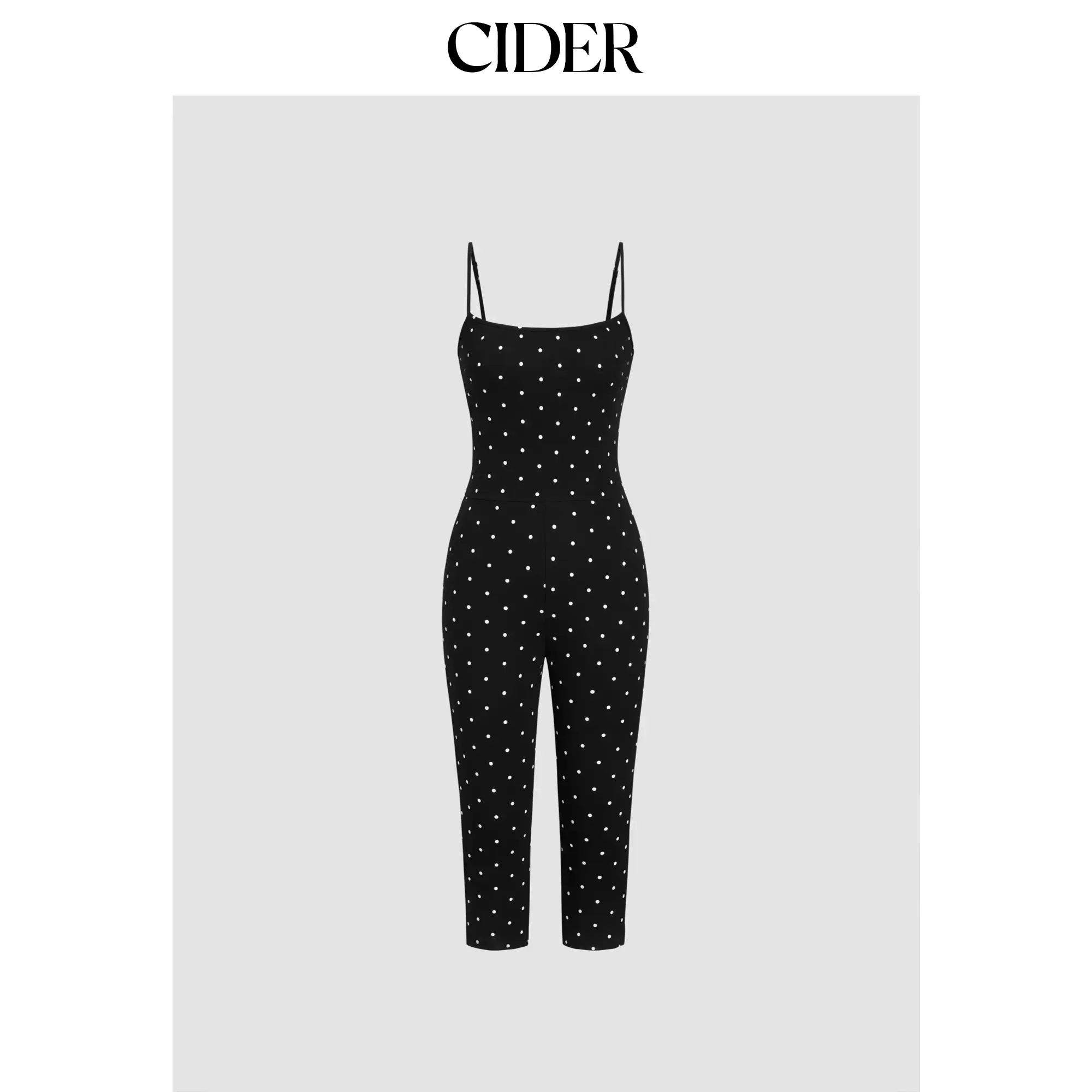 Cider Women's High Stretch Slim-Fitting Sleeveless Cotton-Blend Polka Dot Capri Overalls Jumpsuit, Below Knee, Casual Basic