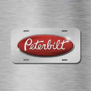 Peterbilt License Plate, Metal Front Tag for Semi Trucks & Big Rigs, Red Oval Logo, Aluminum Vanity Plate, Truck Exterior Accessory