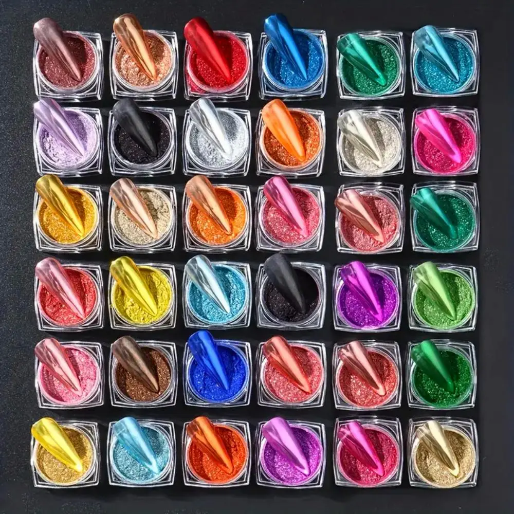 Metallic Mirror Nail Powder Set, 36pcs/set Y2K High Pigmented Flakes Illuminating Iridescent Glitter Nail Art Powder, DIY Nail Art Decoration Supplies, Nail Art Products for Women & Girls