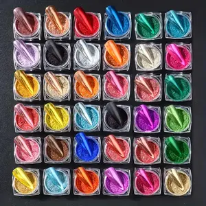 Metallic Mirror Nail Powder Set, 36pcs/set Y2K High Pigmented Flakes Illuminating Iridescent Glitter Nail Art Powder, DIY Nail Art Decoration Supplies for Women & Girls