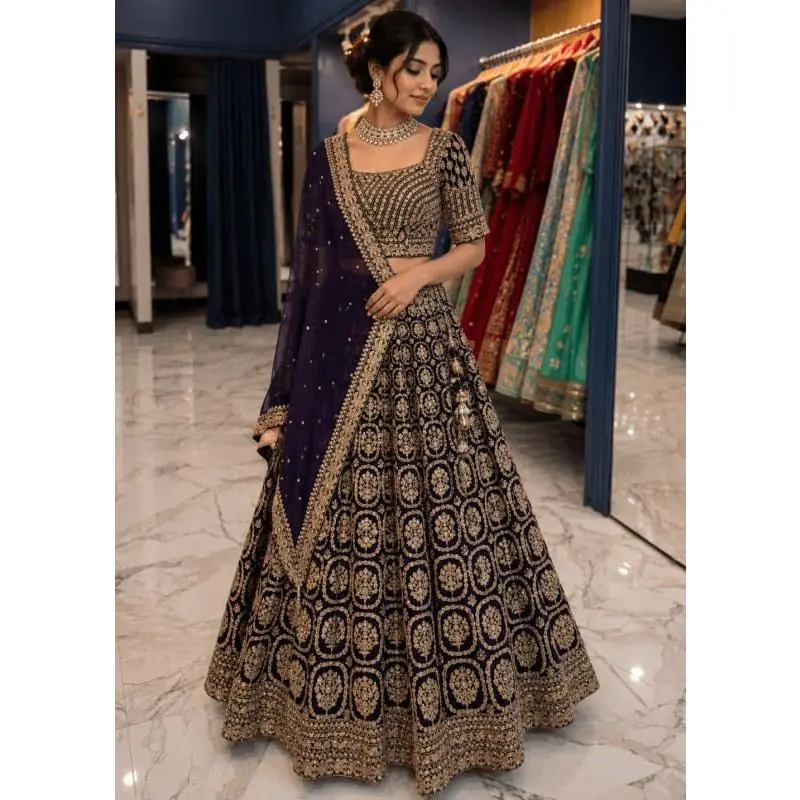 Purple  gold embroidered lehenga
