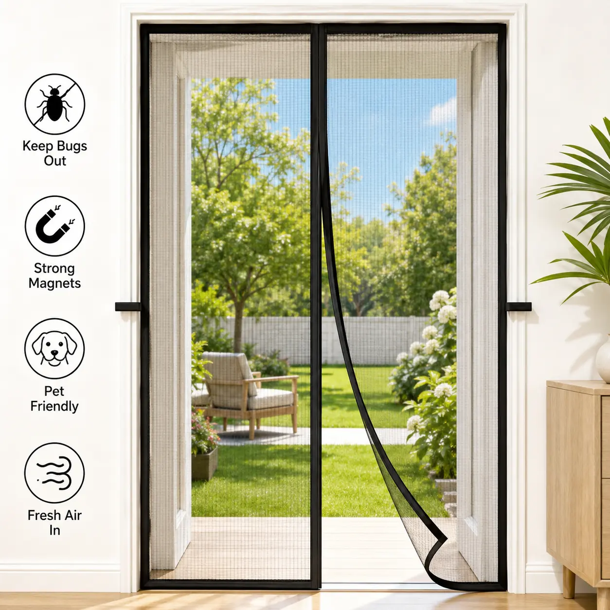 Heavy-Duty Mesh Magnetic Self-Sealing Door Curtain for Sliding Doors, Hands-Free Bug-Proof Easy-Install Design, Pet/Kid-Friendly