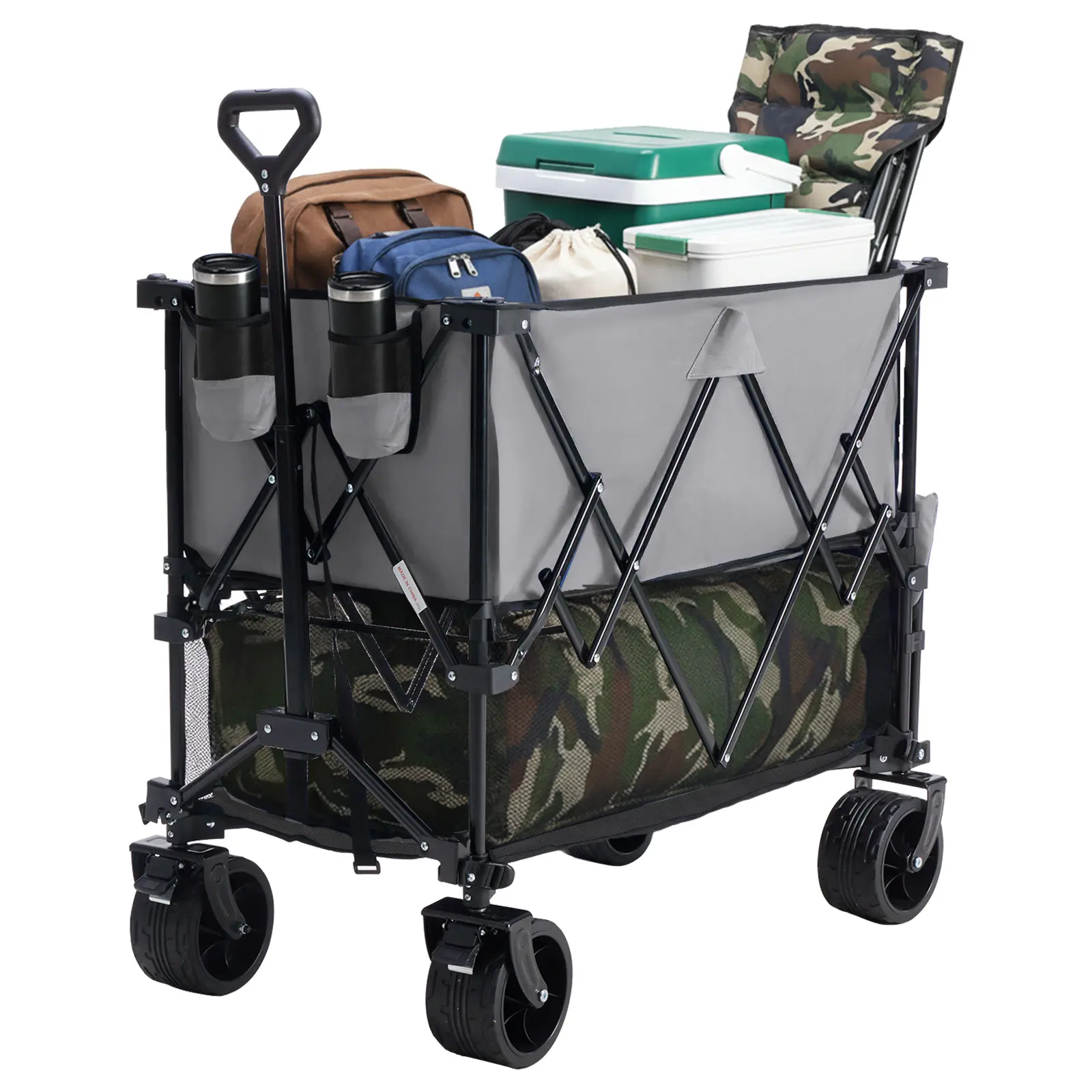 400L Double-Decker Folding Wagon Cart with 440lbs Capacity, 54" Extender, All-Terrain Wheels & Brakes