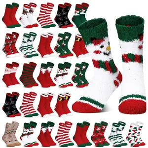 30 Pairs Christmas Fuzzy Socks in Bulk for Women Adult Men Gifts Fluffy Holiday Winter Socks Unisex Warm Crew Gifts