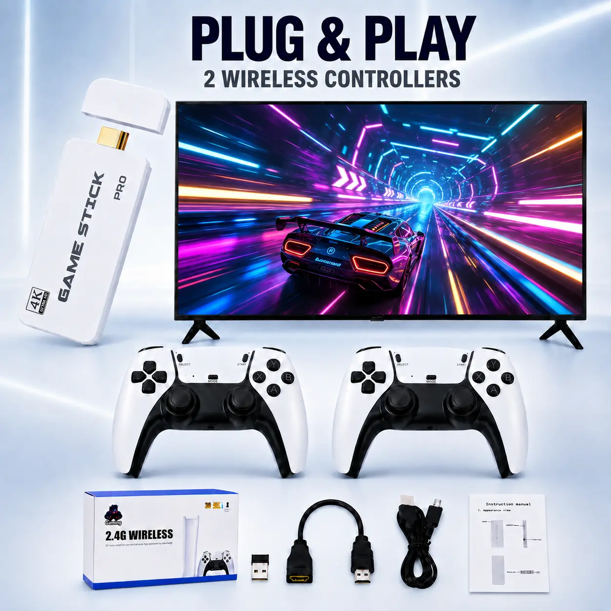 M15 Retro Gaming Console for TV, Classic Wireless Game System, Plug & Play Home Entertainment Device, Built-in Classic Games, Dual Wireless Controllers, Gaming Gift for Kids & Adults