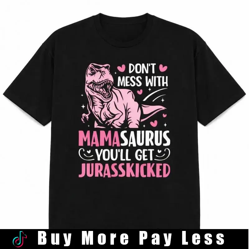 Unisex Cotton Athletic Graphic T-Shirt, Crew Neck Short-Sleeve Fitted Lightweight Tee with All-Over Funny Mamasaurus Print, Streetwear Gift for Chinese New Year, All-Seasons Wear