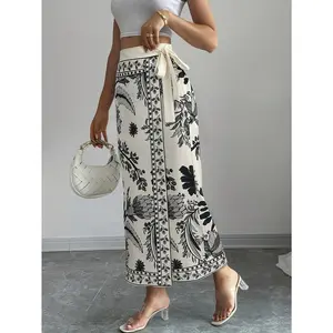 [Elegant Floral Skirt] Elegant Floral Women's Wrap Tie Skirt| Vacation Style Straight
