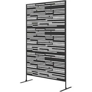 78" H x 48" W Metal Outdoor Freestanding Privacy Screen, Decorative Privacy Fence for Balcony, Black Home Improvement Garden Decor