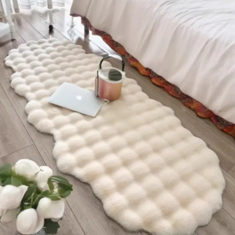 Bubble Fleece Rug, Contemporary Rugs, Fluffy Rug, House Decor Rug, Anti-Slip Silicone Backing, Versatile Indoor Mat for Bedroom, Living Room, Sofa, Balcony, Closet