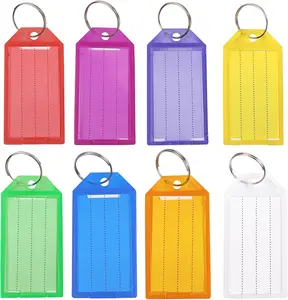 16 Pack Plastic Key Tags with Split Ring and Writable Labels - 8 Assorted Colors, for , Luggage, USB, Pet ID