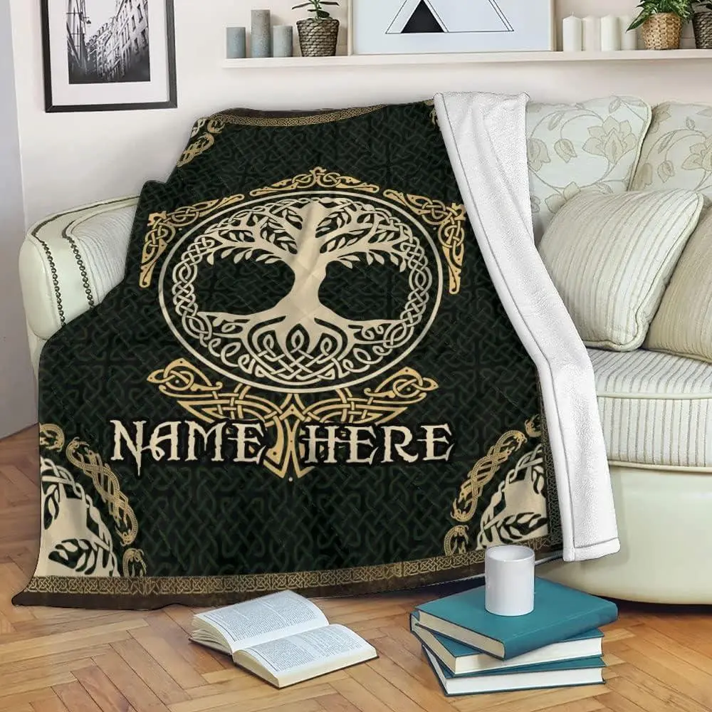 OhaPrints Custom Full-Print Viking Motif Yggdrasil Tree Norse Nordic Green Personalized Name Sherpa Throw Blanket, Wrinkle Resistant Super Soft Polyester Fleece, Multi-Size (30x40in, 43x56in, 50x60in, 54x70in, 60x80in) for Grandparents, TV Sofa Couch