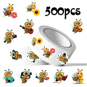 500pcs Cute Bee Roll Sticker Series Sticker Packs Decorative Stickers Decal Sticker Sealing Stickers for Mugs, Laptops, Suitcases, DIY Notebook Decorations, Birthday Gifts