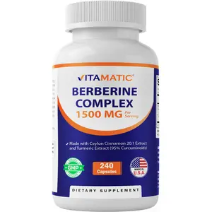 Vitamatic Berberine with Ceylon Cinnamon, 1500mg, 240 Vegetarian Capsules, Non-GMO, Gluten Free Healthcare Dietary Fitness