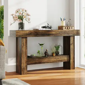 55 Inch Farmhouse Dresser Table, Wooden Rectangular Sofa Table, Sofa Back Table, Coffee Table for Living Room, Entryway, Hallway with Storage affordable Table for Entry Small Spaces