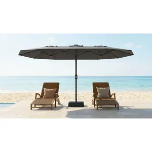 Garvee 15FT Rectangular Outdoor Umbrella Patio Umbrella with Base Included Large Market Umbrellas with Crank Handle UV Protection Table Umbrellas for Outdoor, Backyard, Deck, Poolside, Grey