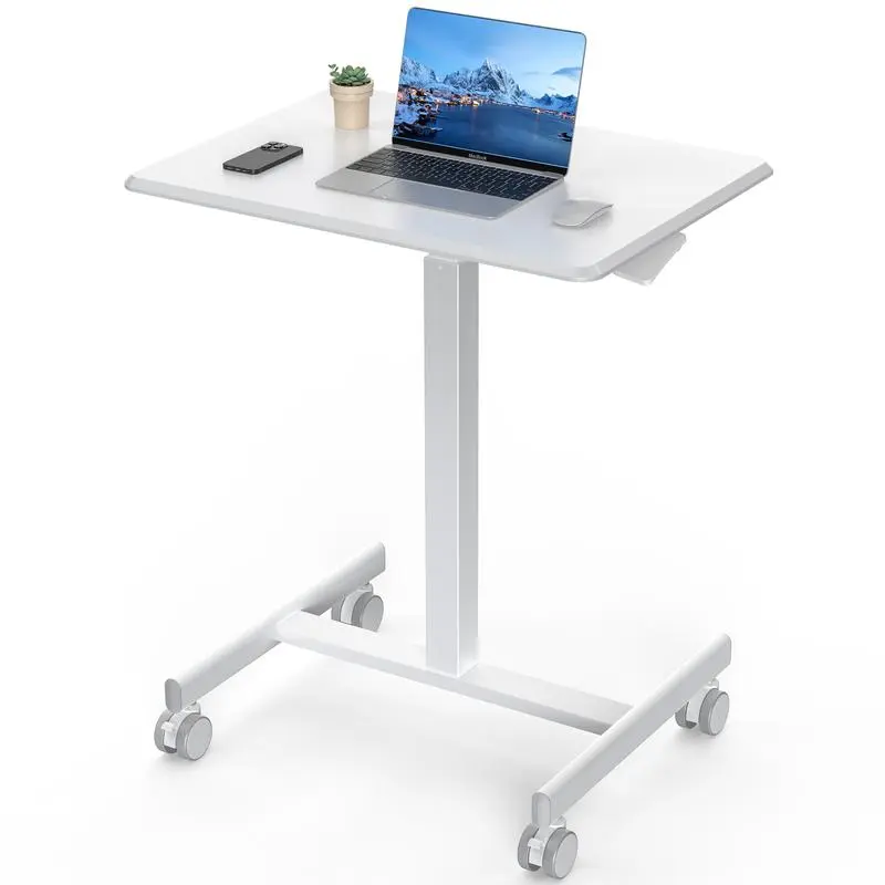 Adjustable Rolling Desk Laptop Computer Cart for Home Office Classroom Overbed Table TV Table Height Adjustable Durable Steel Frame Smooth Mobility Space Saving Design Easy Assembly
