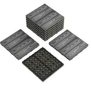 9 PCS Interlocking Deck Tiles,12x12 Inch Waterproof Patio Flooring, Composite Wood for All-Weather Outdoor Use on Poolside, Porch & Garden,Grey