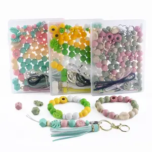 119PCS Leaf Sunflower Silicone Focal Beads,15mm Round Beads 12mm Lentil Silicone Beads Set,Tassels Keychain Kits for Keychain Making,Beaded Pens DIY Crafts