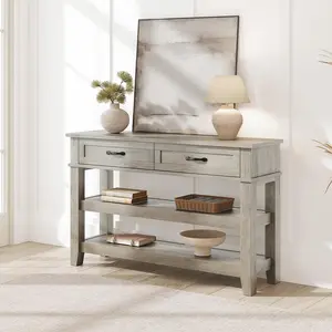 47.2" Entryway Table Console Table with 2 Storage Drawers 3 Tier Industrial Metal Sofa Table Hallway Table for Entry Living Room Grey Seamless Screw Design Easy Cleaning Two Drawers