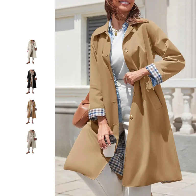 Mundoven Womens Long Oversized Single Breasted Windproof Trench Coat | Plaid Lining, Lightweight, Trendy，Button down, Fall fashion,Outerwear