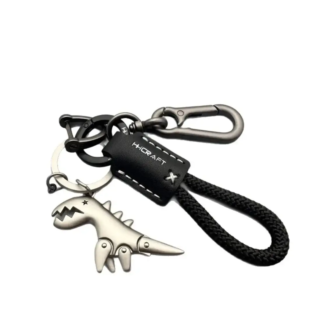 Cute Movable Dinosaur Charm Keychain With Woven Rope & Faux Leather Tag, Multi-Function Carabiner Key Ring, Minimal Street Style Accessory For Car Keys Backpack Purse, Ideal Birthday Gift For Men Teen Boys