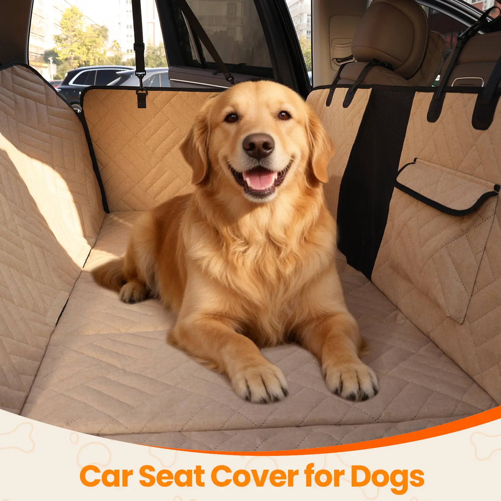 【tiktokshopsummersale】 Cozila Dog Car Seat Cover for Large Dogs, Full-Cover Waterproof Back Seat Protector, Foldable, Beige/Black Summervibes petlovers summerwins