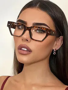 Unisex Boho Style Leopard Pattern Geometry Frame Eyeglasses, Trendy Casual Frames, 2024 New Style Trendy Casual Eyeglasses for Everyday Use, Fashion Accessories for Outdoor Activities, Fashionable Frames Glasses
