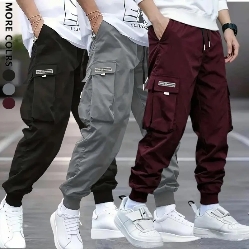 Men's solid color pocket zipper Cargo pants, regular fit pocket, durable pants, men's wear-resistant pants，Men's Trousers for Daily Wear，Street Style Men's Bottoms for Daily Wear
