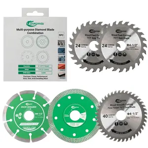 4-1/2 Inch Compact Circular Saw Blade Set, 4.5" Diamond Saw Blade Set for Angle Grinder, with Super Thin Diamond Blade ＆Segmented Diamond Blade, 7/8" Arbor (5-Pack)
