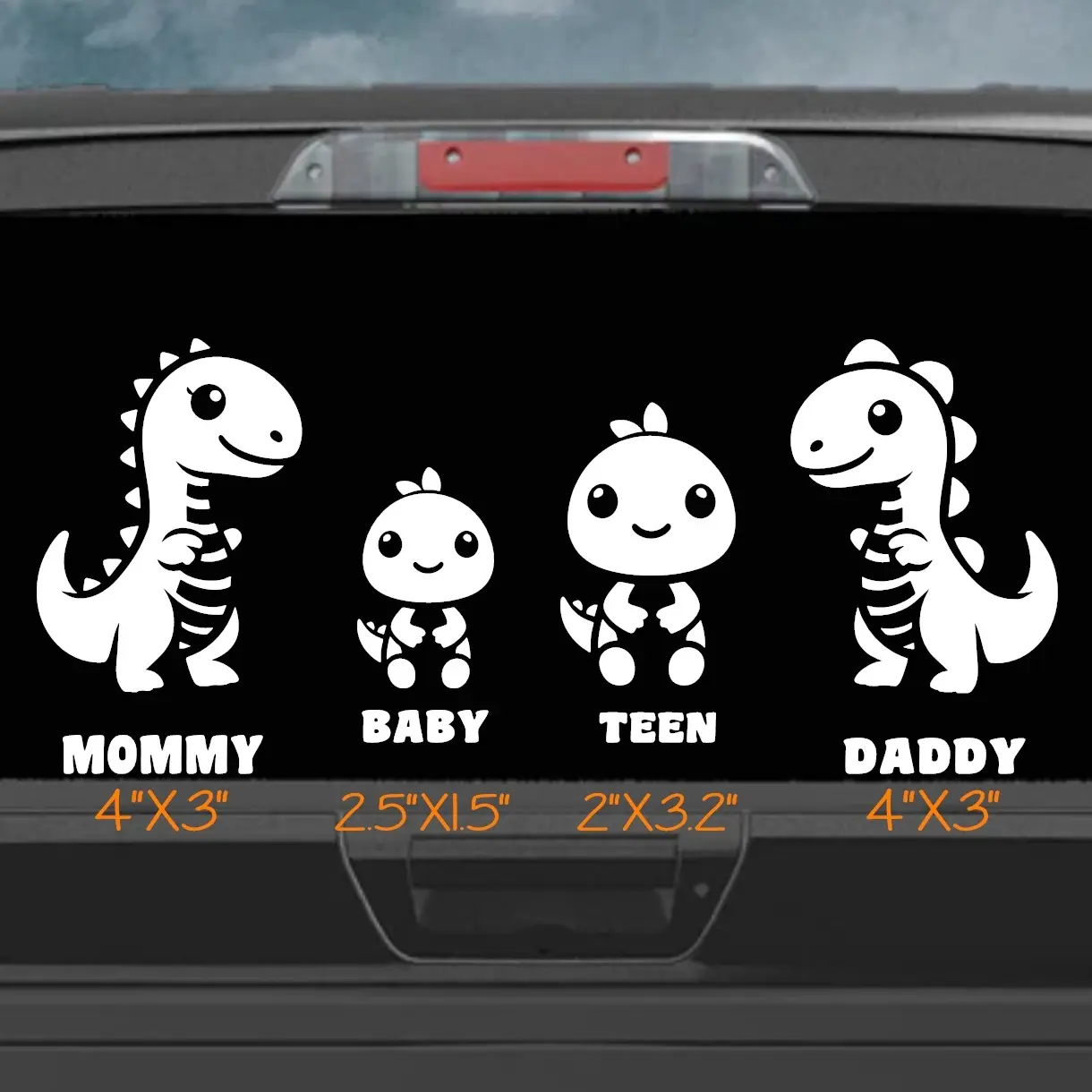 dinosaur family car decal set, mix and match mom, dad, baby, teen dinosaurs, fun Jurassic family decal for car windows, bumper sticker decal