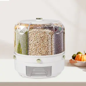 6-Grid 360° Rotatable Grain Dispenser (White) PP+PET 6kg Capacity Moisture&Insect-Proof - Ideal for Halloween/Christmas Kitchen Countertop/Pantry (Stores Rice/Grains/Nuts/Coffee) Retractable Stainless Steel Paring Knife