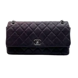 Pre-owned CHANEL FRANCE Crossbody Bags H1 Classic Flap (CF) Dark Purple Caviar Skin Medium Mouth Cover Bag H21707