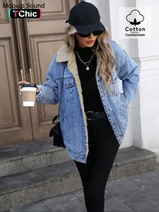 Women's New Fleece Lined Denim Jacket, Trendy Fashion Washed Jean Coat, Casual Comfortable Fit, Zipper Fly, Fall & Winter Wear, Zip Front Jacket