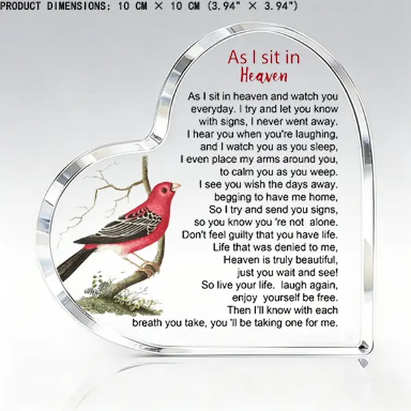 Heart Shaped Acrylic Sympathy Sign 10cm x 10cm Memorial Loss Bereavement Plaque Ornament with Cardinal Remembrance Condolence Quote Soft Glow Light Home Decor Gift for Parents
