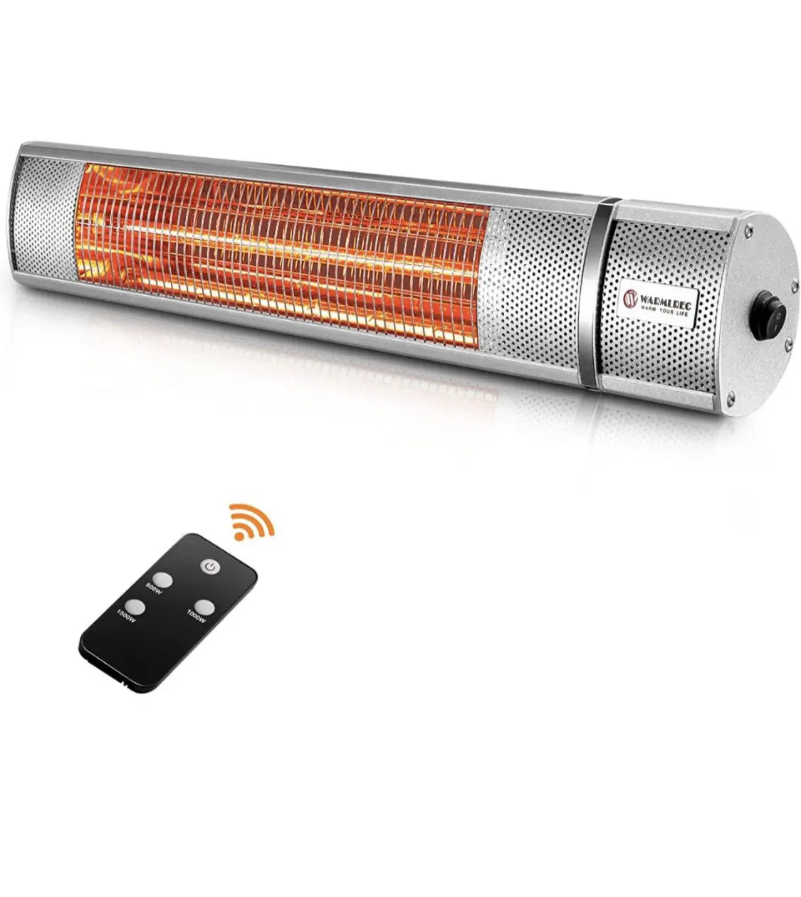 WARMLREC 1500W Infrared Electric Patio Heater - Wall-Hanging Aluminium Radiator, Waterproof, 3 Power Settings, Remote Control, Efficient Heating, Easy Operation, Includes Hardware, Modern Look, Indoor/Garage Use, Silver, Assembly Required, Radiators