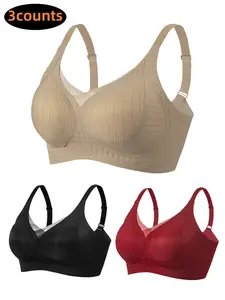 3-Pack Women's Wireless Bra Set, Comfortable Seamless Design, Lace Trim Detailing, Fixed Cup Support, Perfect for Daily Wear & Layering