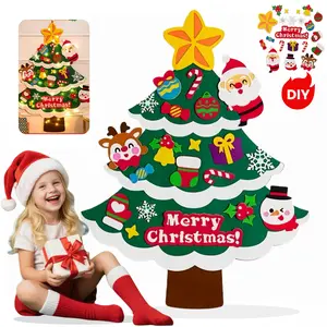 DIY Felt Christmas Tree Kit with 21 Detachable Ornaments 5M LED Lights 3.3 FT Wall Hanging Xmas Decorations Craft Kits for Kids