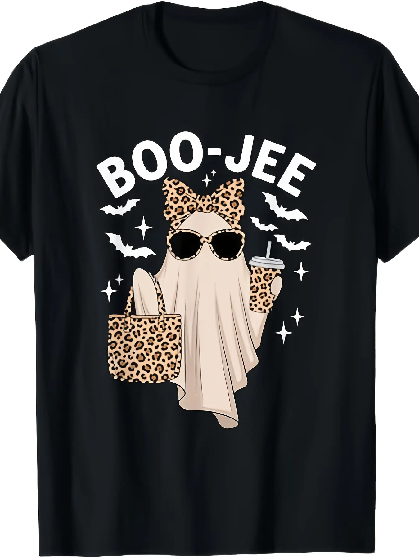 Coquette Leopard Ghost Coffee Boo JEE Halloween Boujee Ghost T Shirt Shirts cotton tee